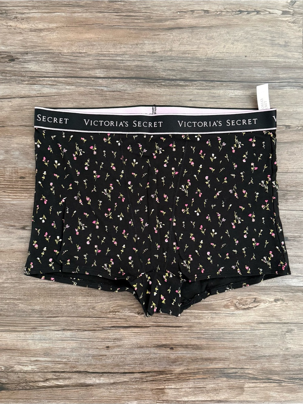 Victoria’s Secret Black Floral Cotton High-Waist Boyshort Panty L